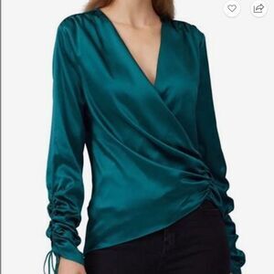 Jonathan Simkhai Green silk wrap asymetrical blouse EUC Size large